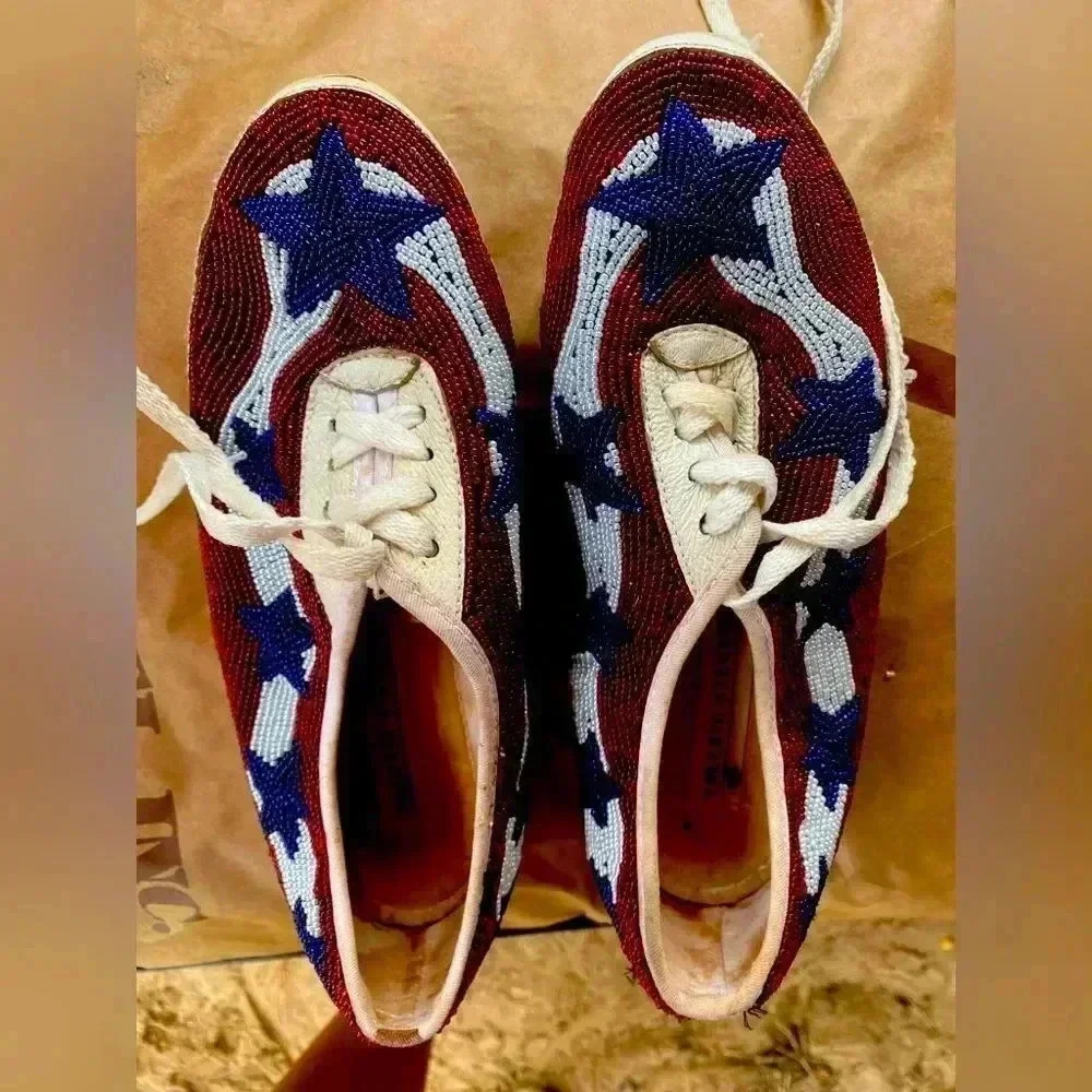 vintage Valerie Stevens beaded white American pride sneaker 8​​